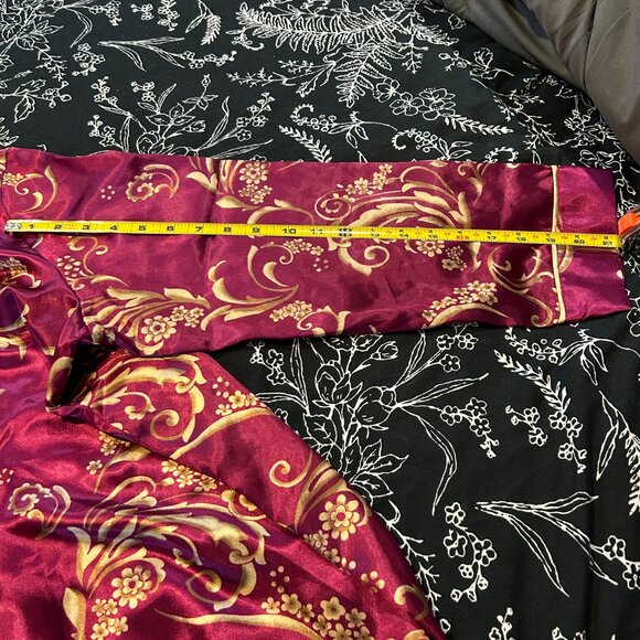 Morgan Taylor Burgundy and Gold Floral Satin Pajama Set - Picture 10 of 13
